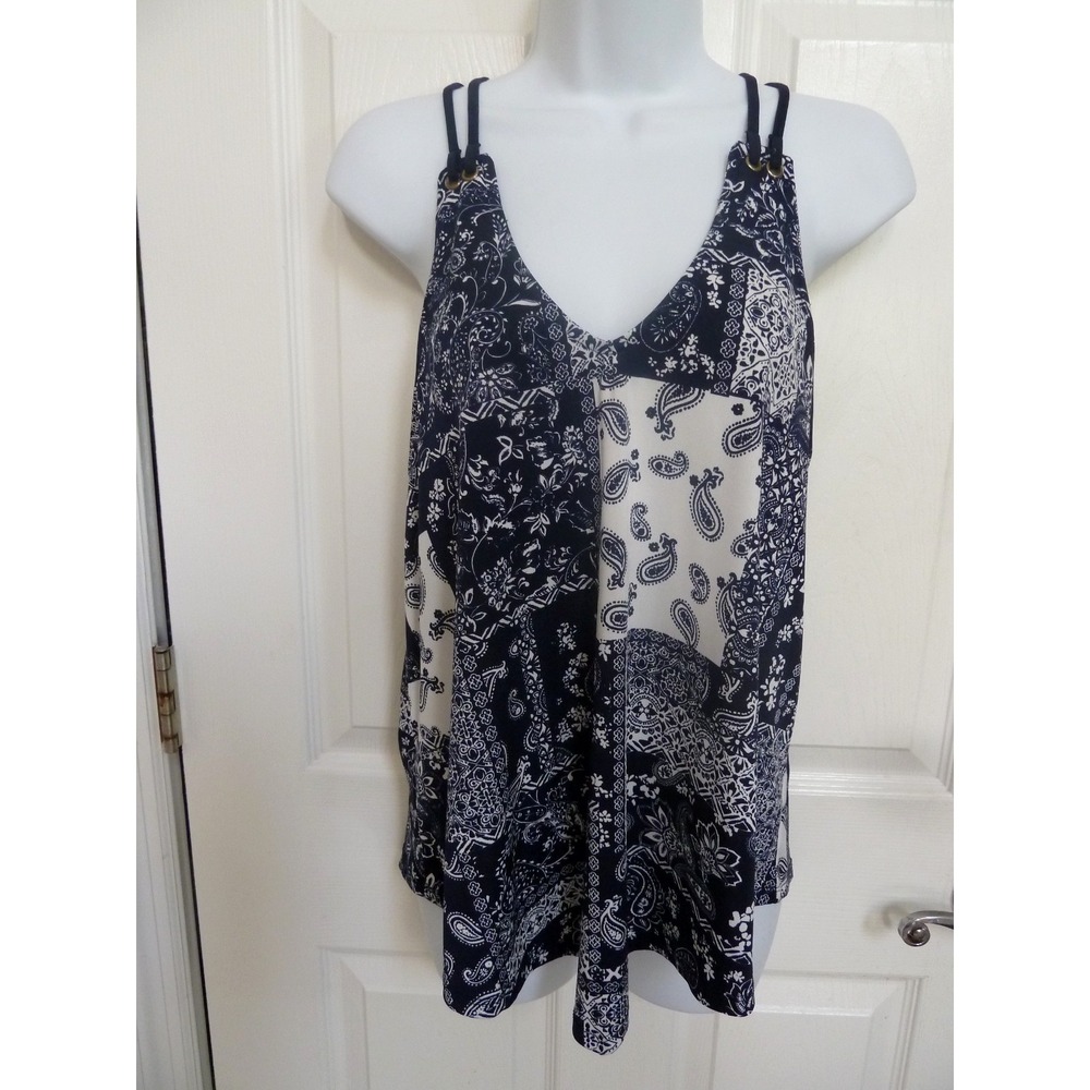 LAVISH Blue White Patchwork Handkerchief Hem Top Med Strappy Festival MY3555
